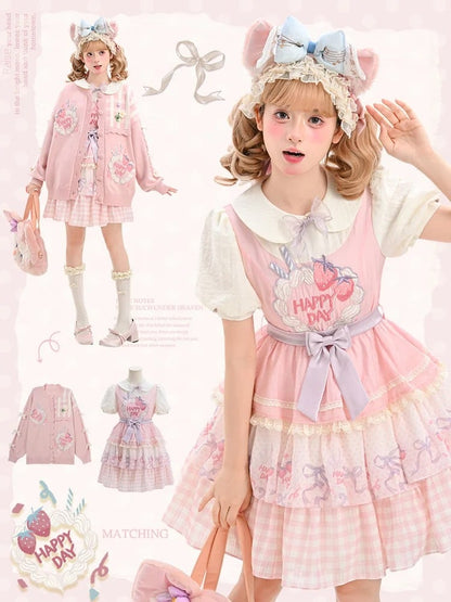 Pink Peter Pan Collar Strawberry Cake Embroidery Tiered Skirt Sweet Lolita Dress