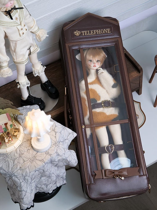 Brown Telephone Booth-shaped 1/4 Scale BJD Doll Bag with Two Straps