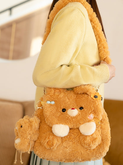 Dark Yellow Cute Bear Plush Backpack Flap Bag Middle/Large Size