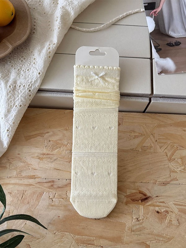 Black/White/Blue/Pink/Yellow/Grey Calf Socks With Bowknot Details