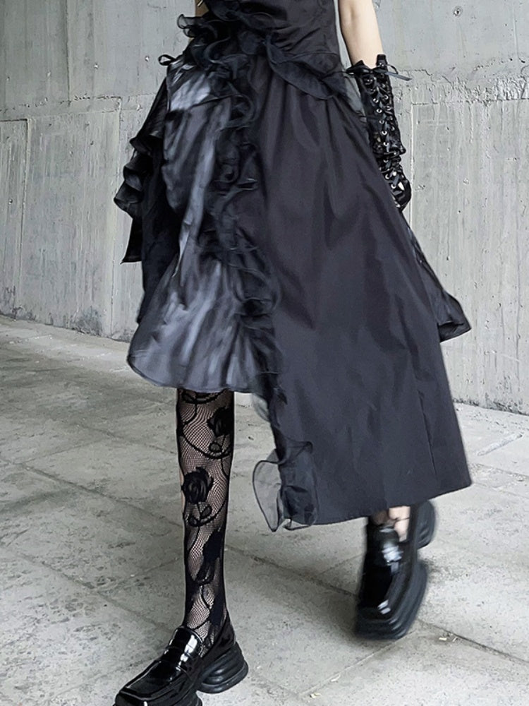 Gothic Black Rosette  Fishnet Tights