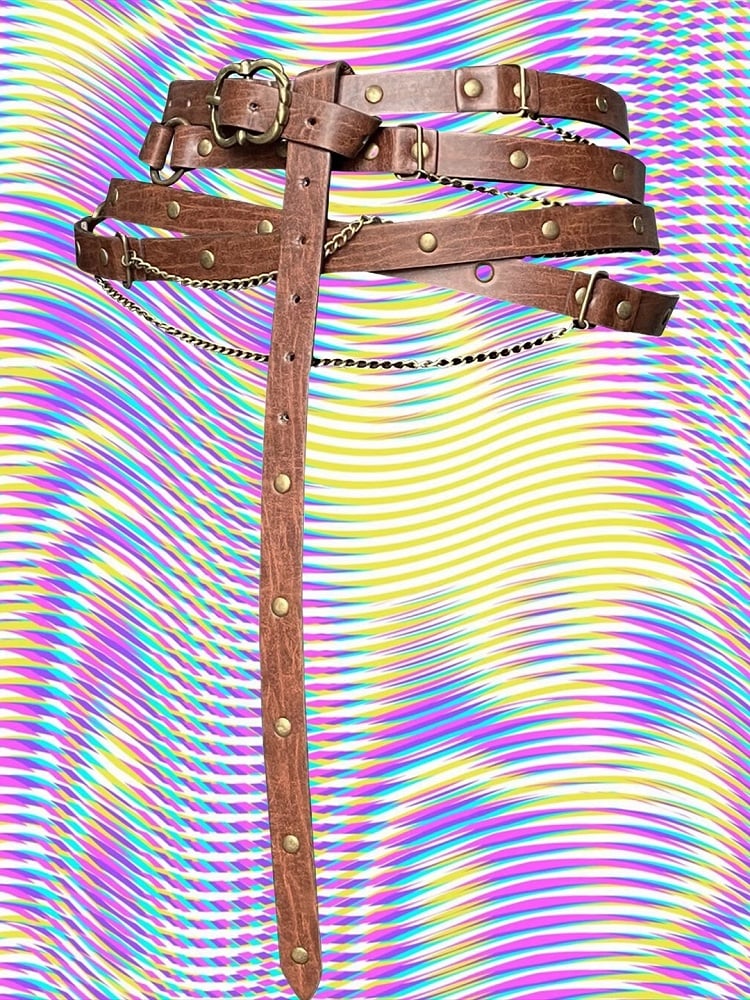 Black/Khaki Punk Chain Charm Waist Belt