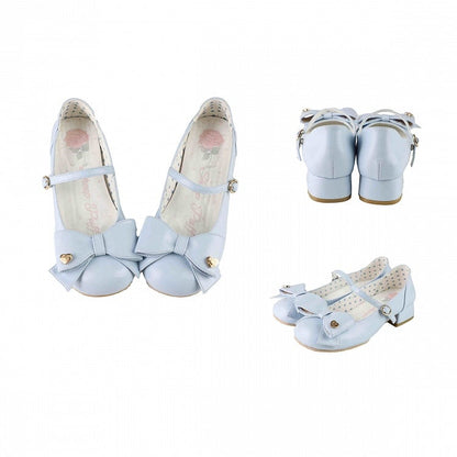Bow at Top Blue Round Toe 3cm Heel Sweet Mary Janes