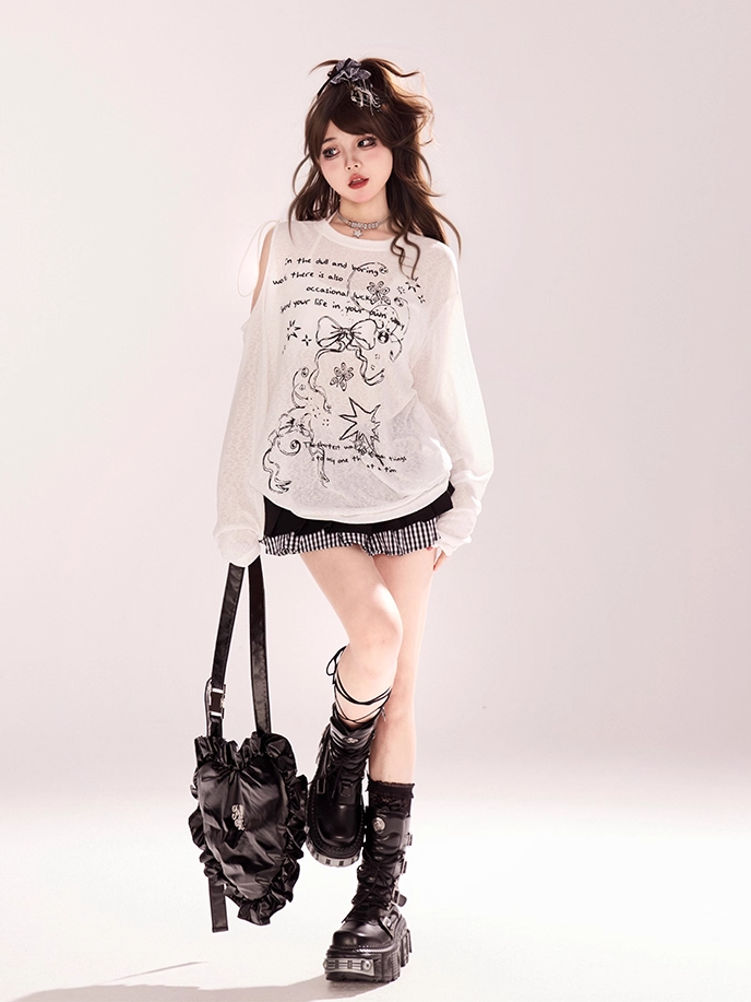 Black Plaid Hem Heart Buckle Mini Skirt