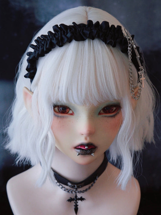 Black Ruffle Trim Decorated Pin With Cross Design KC