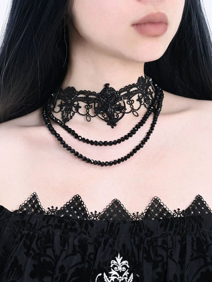 Bead Details Gothic Black Halloween Lace Choker