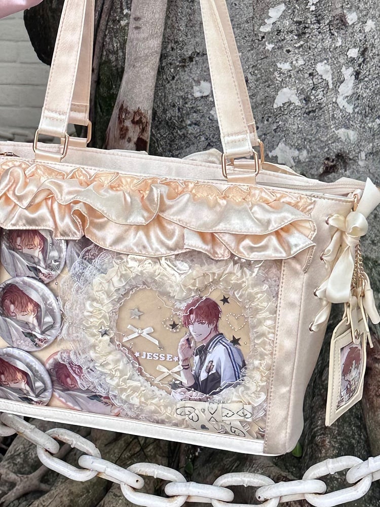 Yellow Satin Ruffle Trims Self-tie Straps Ita Bag With Bow Card Holder