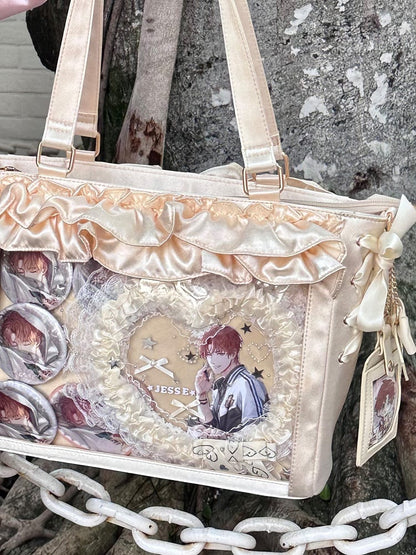 Yellow Satin Ruffle Trims Self-tie Straps Ita Bag With Bow Card Holder