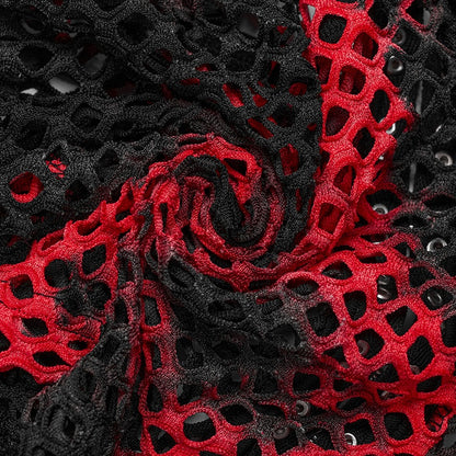 Black and Red Punk Tie-dyed Mesh Long Sleeve T-shirt