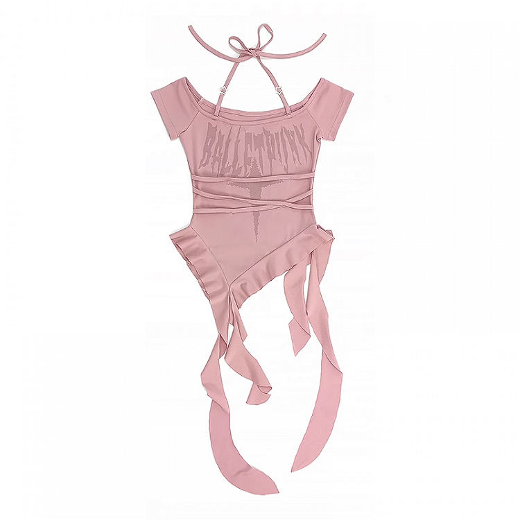 Y2K Red/Pink/Purple Cascading Ruffles Halter Neck T-shirt