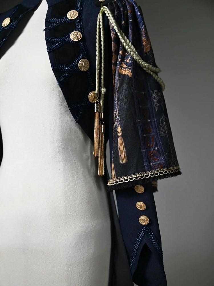 Dark Blue Detachable One-shoulder Cape Knight Tailcoat