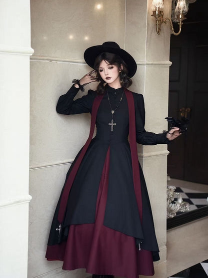 Black and Red Nun Lolita Long Sleeves Dress