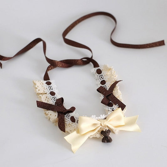 Yellow&Brown Sweet Lolita Bear Pendant Bowknot Details Ruffled Choker