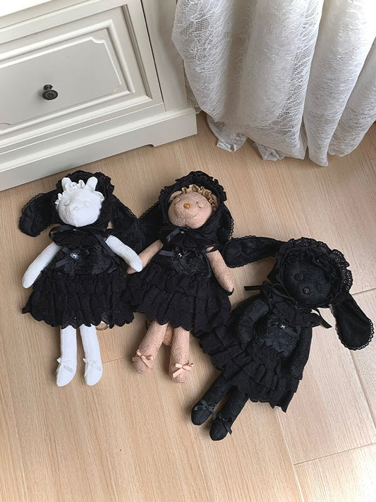 Black Rosette and Bowknot Embroidery Dress + Bunny Ears Hat