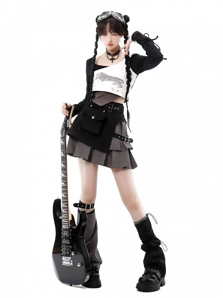 Black and Gray Asymmetric Leg Warmers