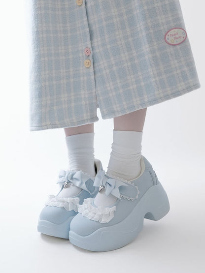 Light Blue Lace Trim Bowknot Velcro Strap Closures Jirai Kei Platforms