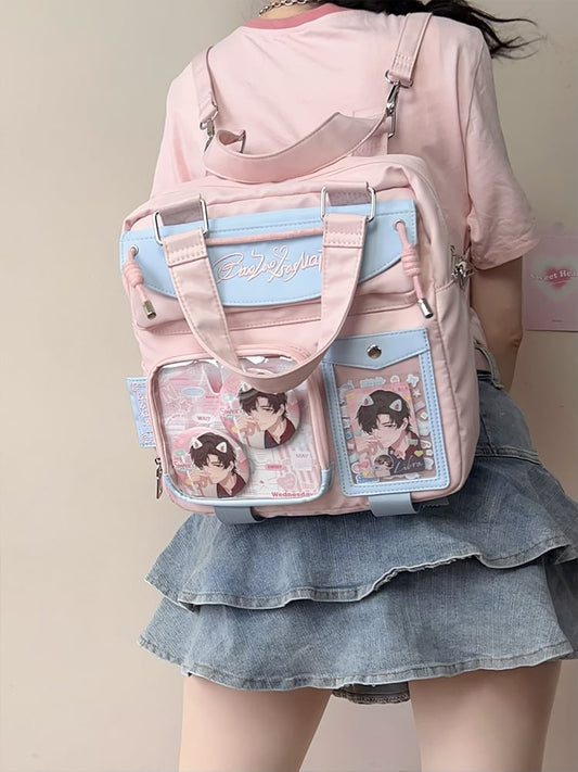 Pink & Blue Letters Embroidery Ita Bag