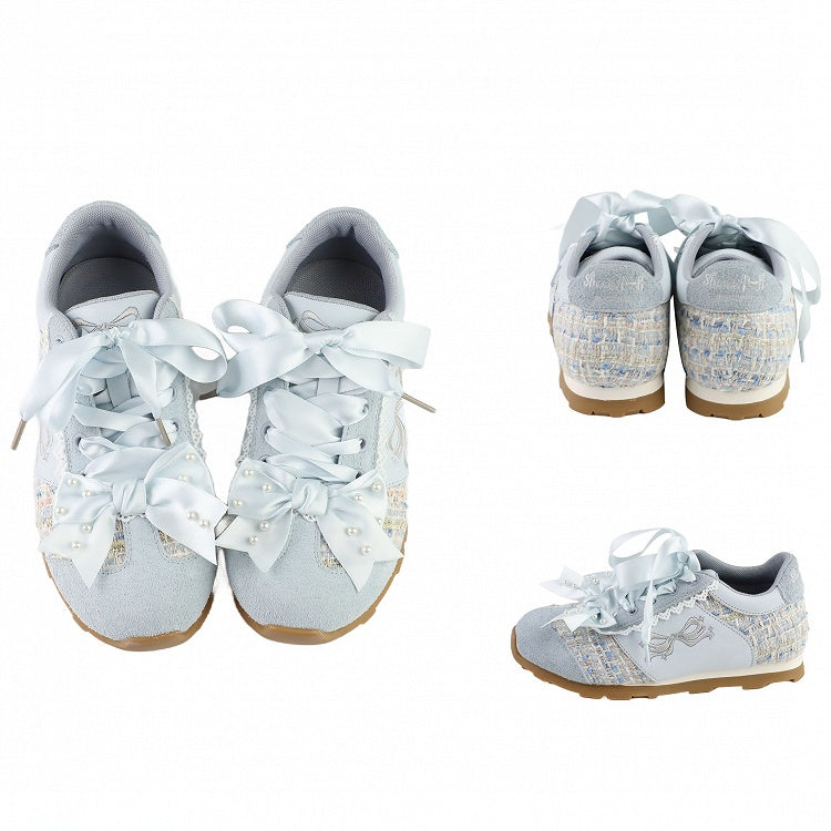 Blue Sequins Details Beaded Decorated Bowknot Sneakers