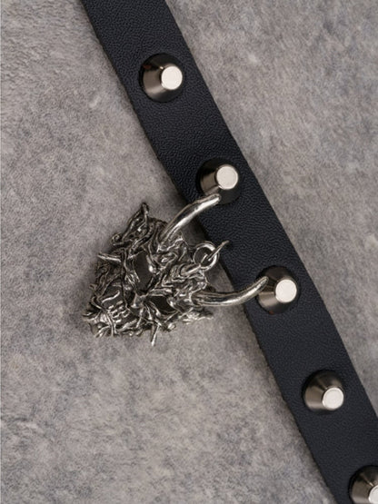 Black&Silver Gothic Demon Mask Pendant Studs Design Buckle Choker