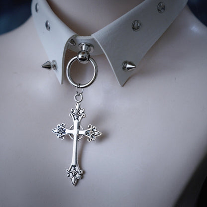 Y2K Studs White Gothic PU Cross Choker
