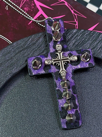 9 Options Gyaru Fashion Skeleton And Studs Leopard Cross Necklace