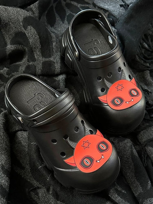 Red Devil Black Gothic Crocs Hollow Out Vented Clogs