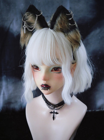 Cross Chains Decorated Black and Yellow Gothic Kitty Ears KC