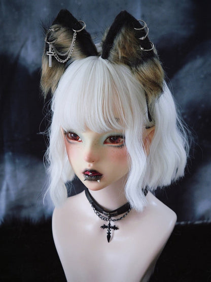 Cross Chains Decorated Black and Yellow Gothic Kitty Ears KC