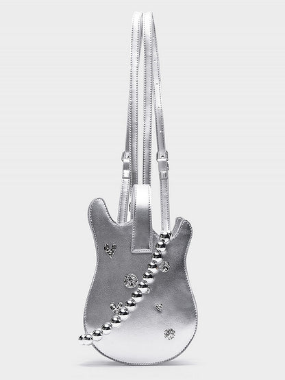 Silver Beaded Chain Guitar-shaped Bag