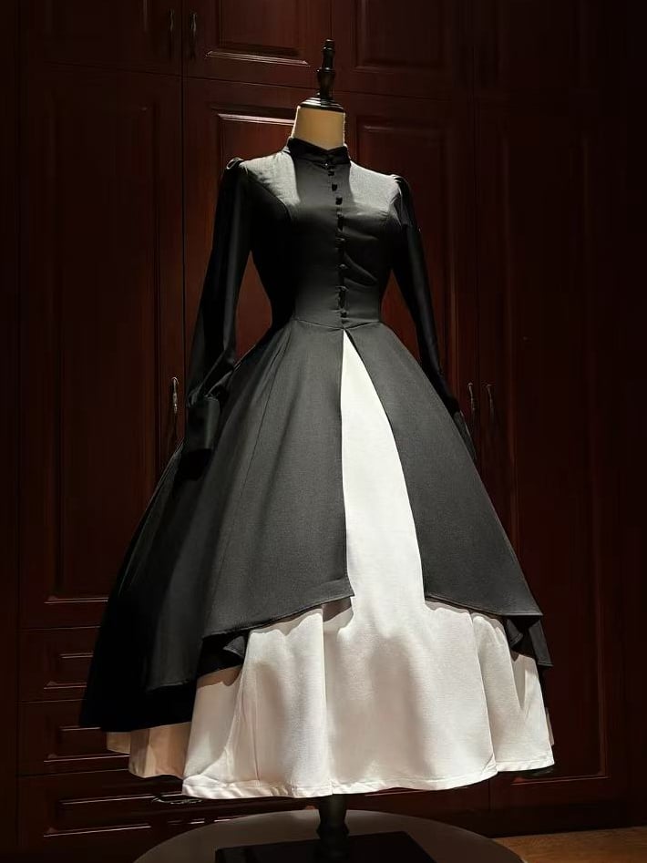 Black and White Nun Lolita Long Sleeves Dress