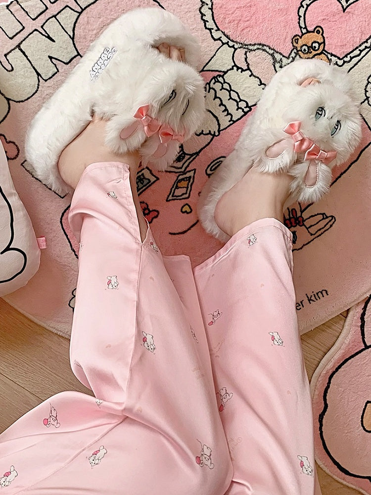 Esther Bunny White Plush Platform Slippers Winter Shoes