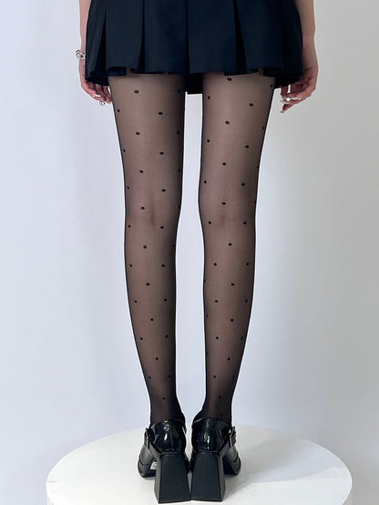 Regular Version Black/White Polka-dot Pattern Tights
