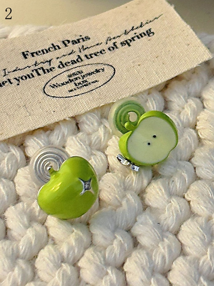 4 Options Green Apple Necklace/Ear Clips/Ring
