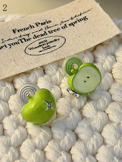 4 Options Green Apple Necklace/Ear Clips/Ring