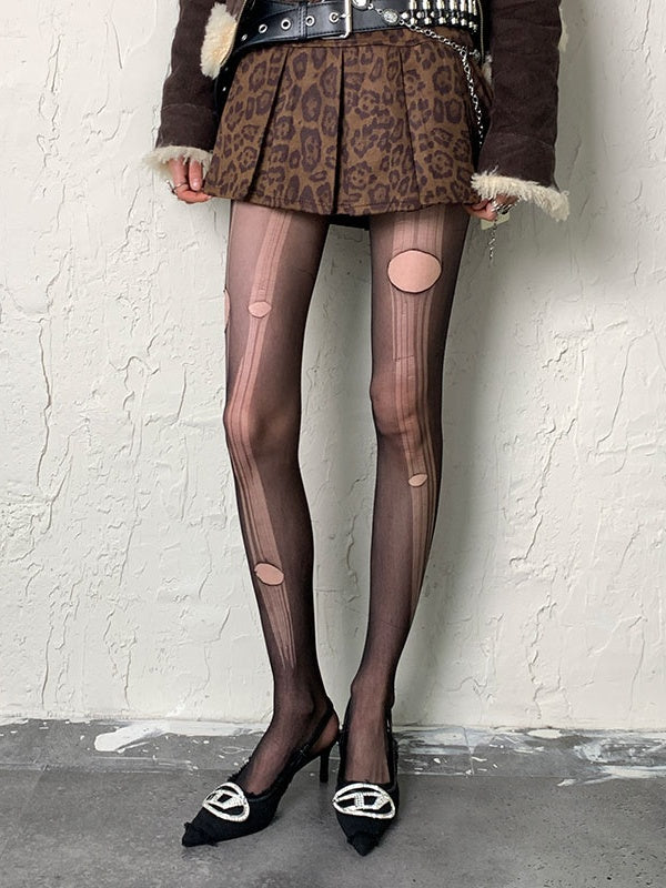 Purple/Black/White/Grey Cut-out Design Tights