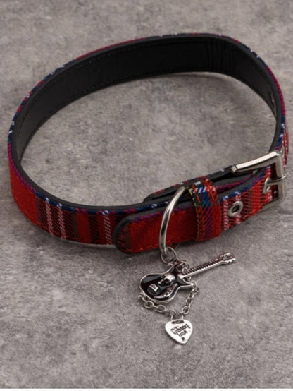 Red Plaid Pattern Buckle With Guitar Pendant Choker