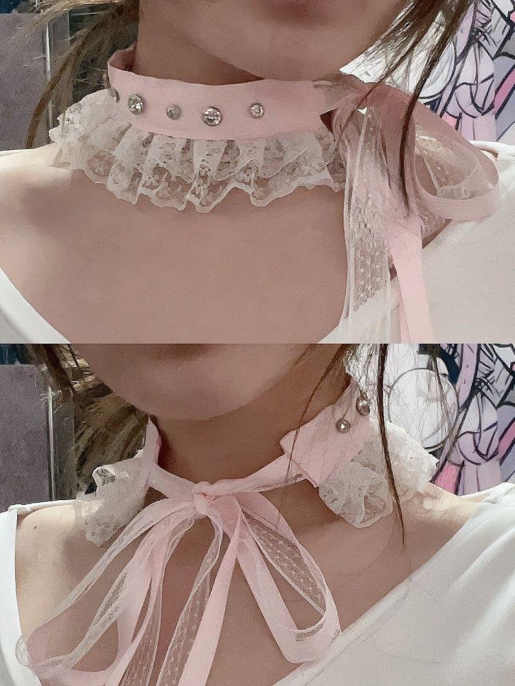 5 Color Options Studs Decorated Lace Trim Choker
