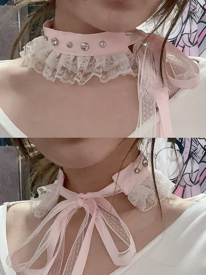 5 Color Options Studs Decorated Lace Trim Choker