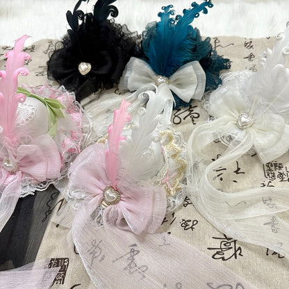 5 Options Feather Decorated Bownot Design Lace Trim Mini Hat