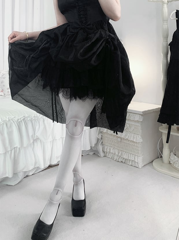 Pink/Black and Gray Knee and Ankle Joints Print Velvet Tights