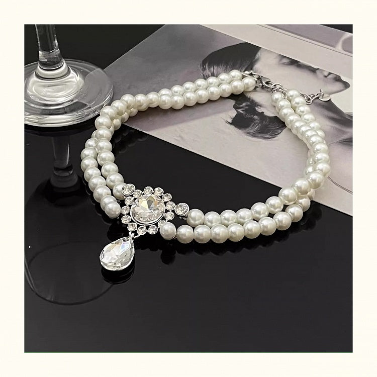 Rhinestone Pendant Vintage Southern Belles White Beads Choker