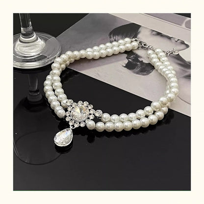 Rhinestone Pendant Vintage Southern Belles White Beads Choker
