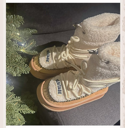 Clearance-Size 37 Camel 4CM Heel Plush Platform Boots