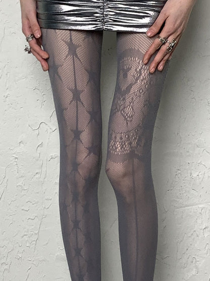 Gray/Black/Brown/White Y2K Star Pattern Tights
