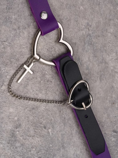 Purple Gothic Cross And Chain Pendant Heart Choker