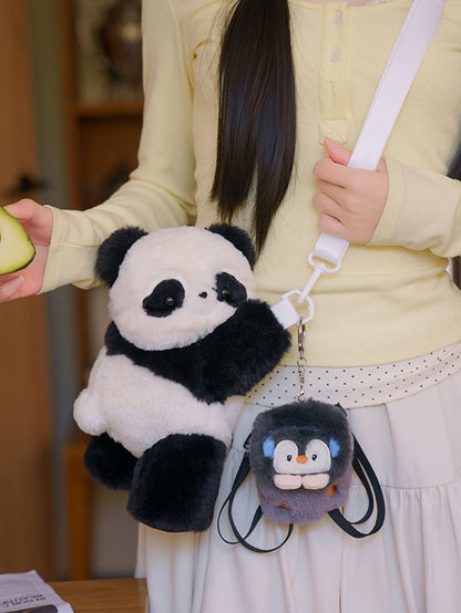 Cute Panda Plush Backpack/Crossbody Bag + Apple/Penguin Backpack Keychain