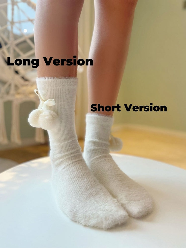 6 Options Red/White Bow Pompons Ankle/Calf Socks