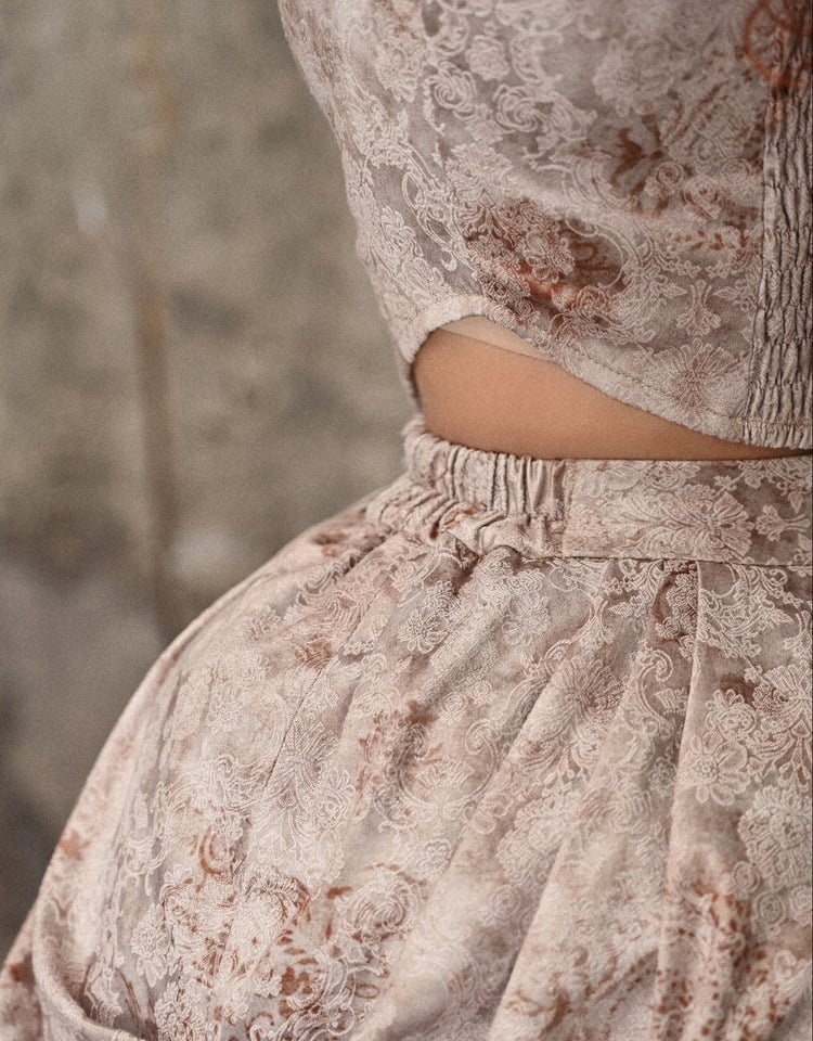 Tie Dye Jacquard Victorian Cascading Ruffle Trim High-low Skirt