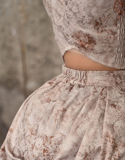 Tie Dye Jacquard Victorian Cascading Ruffle Trim High-low Skirt