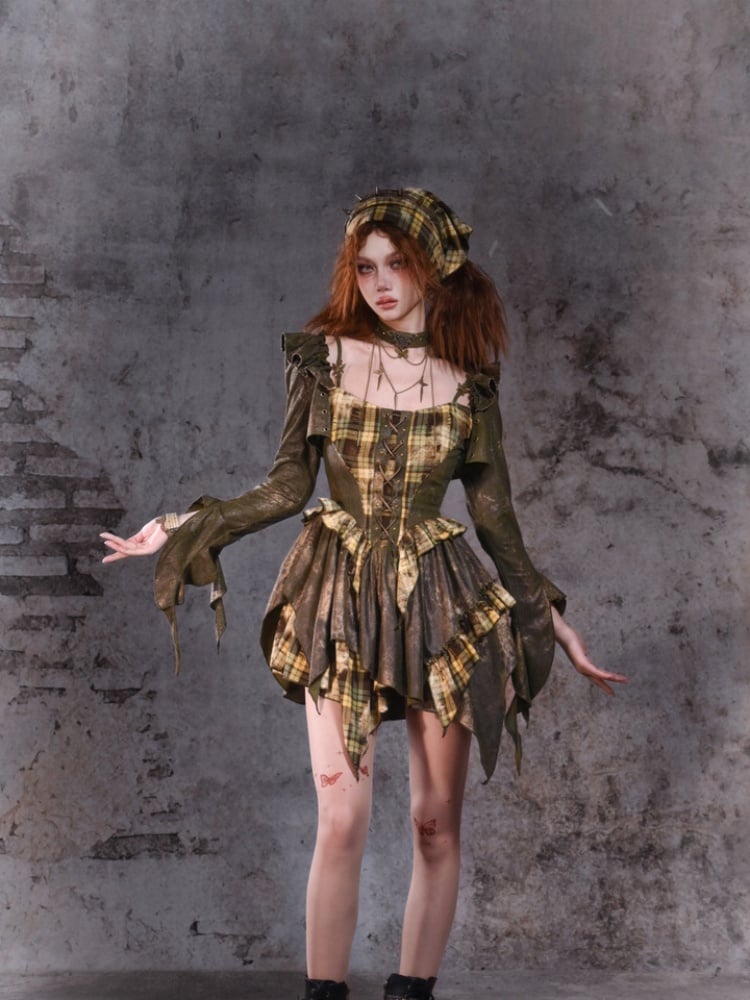 Green Asymmetrical Ruffled Cuff Shrug with Flutter Sleeve Detail at Shoulder